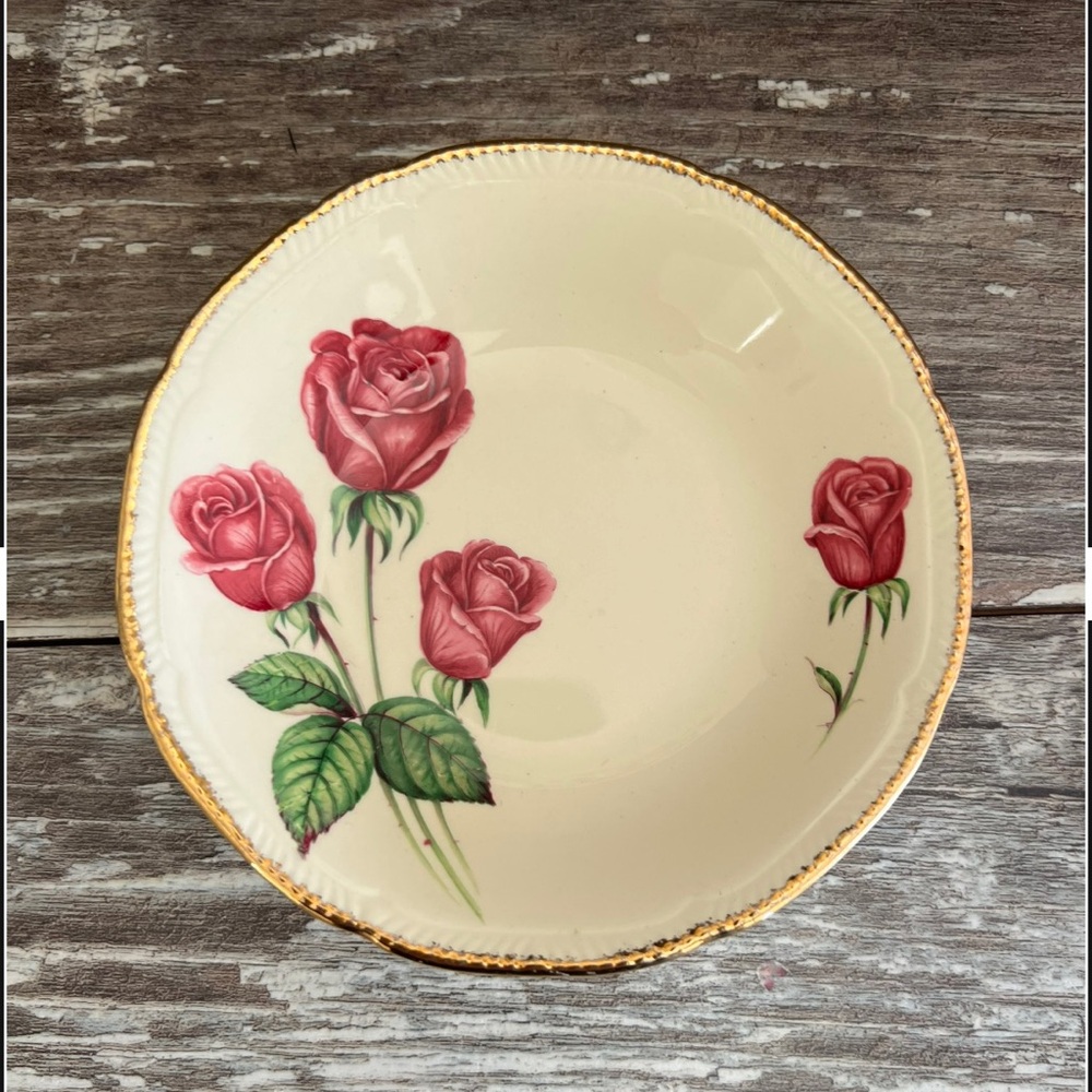 Anniversary Rose Collection‎ By Royal Swan Saucer Trinket Dish Floral China 22kt